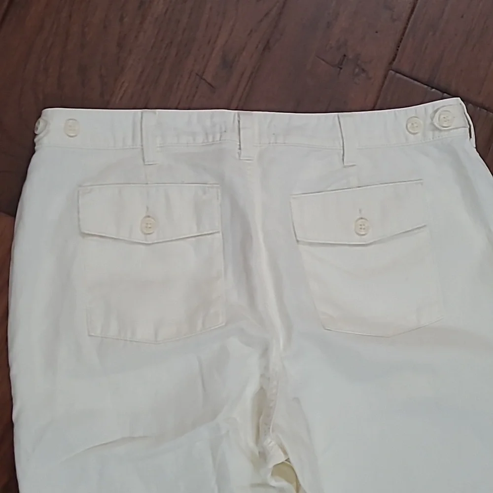 Kaari Blue Cream Linen Blend Ankle Pants with Fringe Hem size 12
